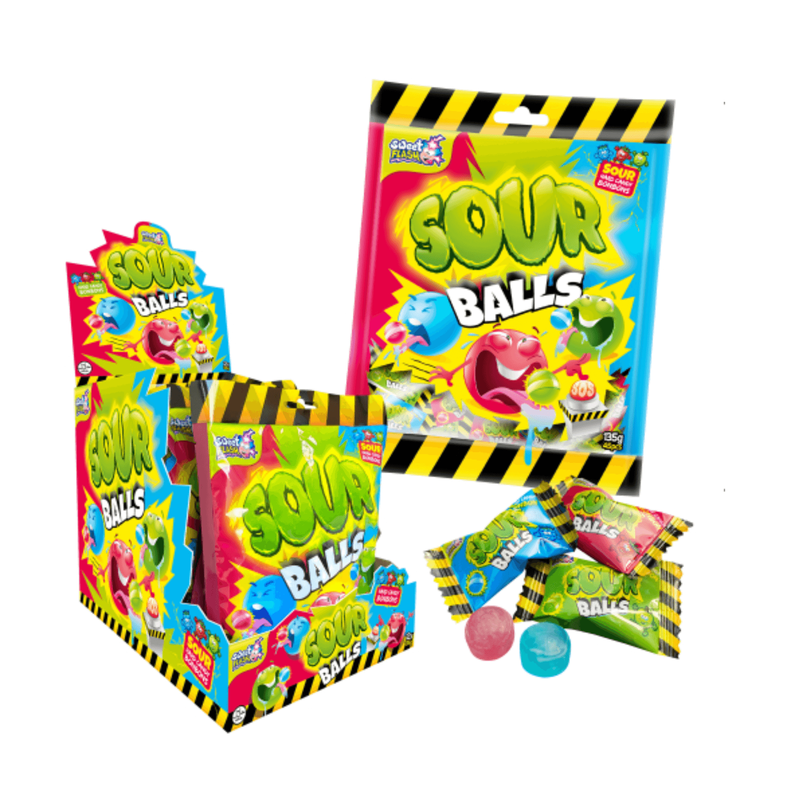 Sweet Flash Sour Balls tvrdé karamely s ovocnou příchutí 135g