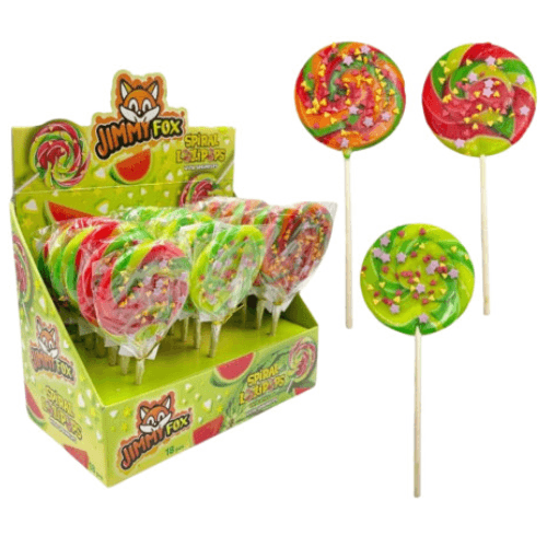 Jimmy Fox Spiral Lollipops with sprinkles 50g Melonové lízátko