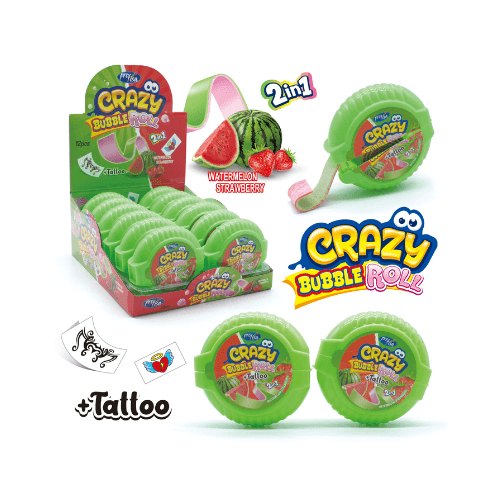 Crazy Bubble Roll Watermelon & Strawberry 30g x 12 – Žvýkačková rolka s příchutí melounu a jahody
