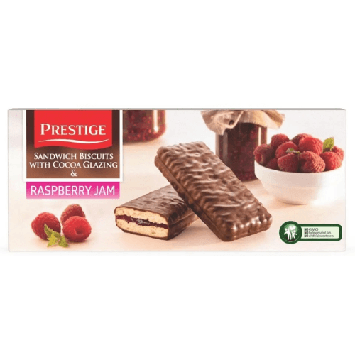 Prestige Sandwich Biscuits With Cocoa Glazing Biscuits & Raspberry Jam 178g