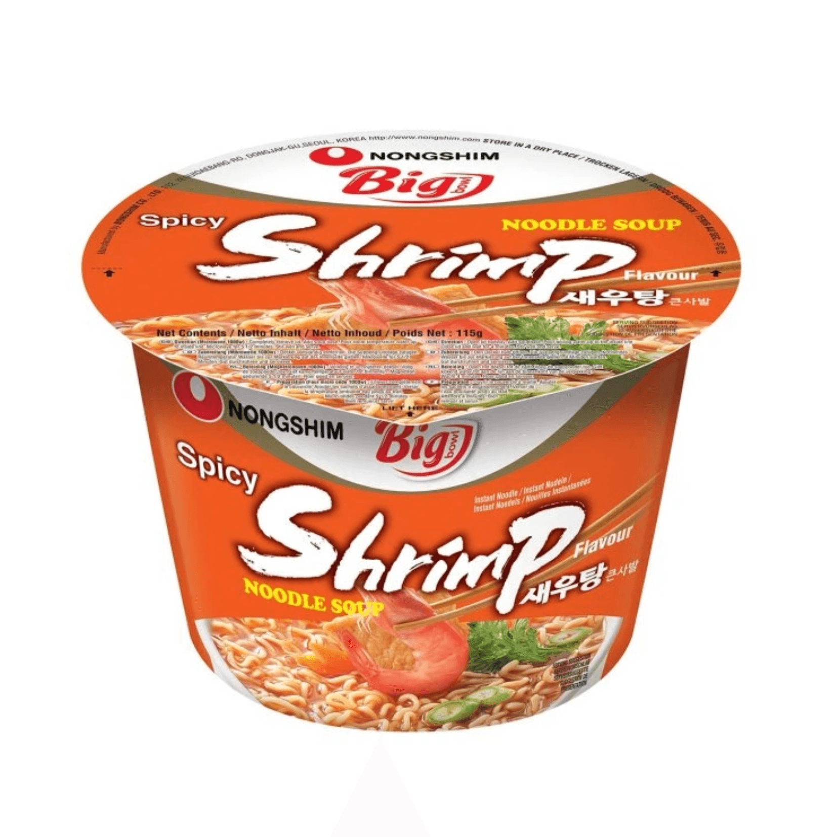 Nongshim Shrimp Shrim Ramen Spicy v misce 115g
