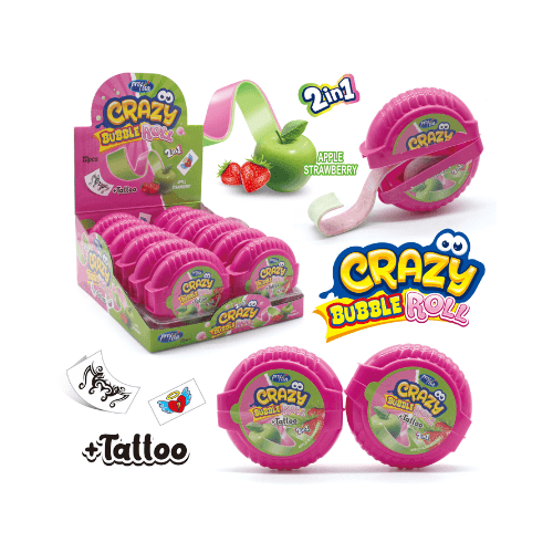 Crazy Bubble Roll Apple & Strawberry 30g x 12 – Žvýkačka v rolce s příchutí jablka a jahody