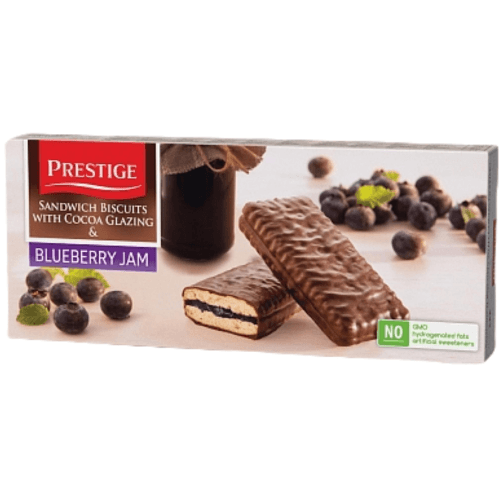 Prestige Sandwich Biscuits With Cocoa Glazing & Blueberry Jam 178g
