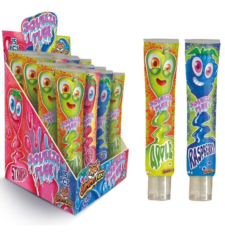 Jimmy Fox Squeeze Tube 40g × 16 – Tekutá ovocná cukrovinka v tubě