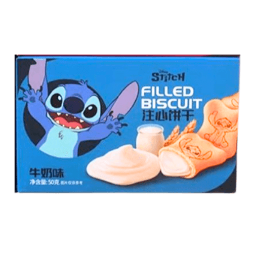 🐾 Binqi Disney Mléčné Sušenky s Náplní Stitch 50g – Lahodná svačinka s oblíbeným mimozemšťanem