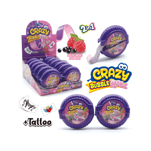Crazy Bubble Roll Raspberry & Strawberry 30g x 12 – Žvýkací rolka s malinovo-jahodovou příchutí