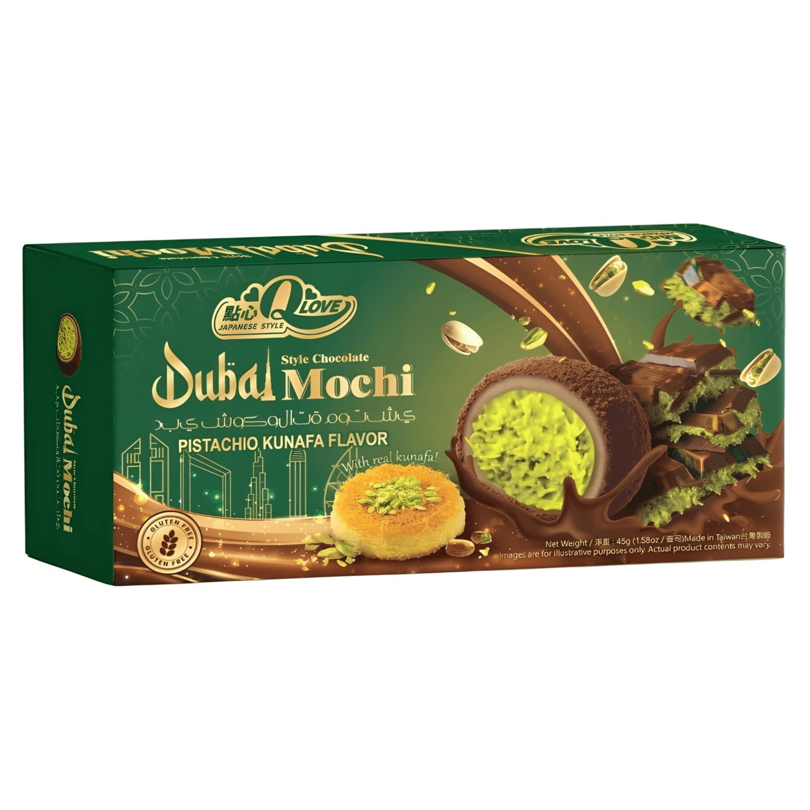 QLove Dubai Chocolate & Pistachio Kunafa Deluxe Mochi 45g