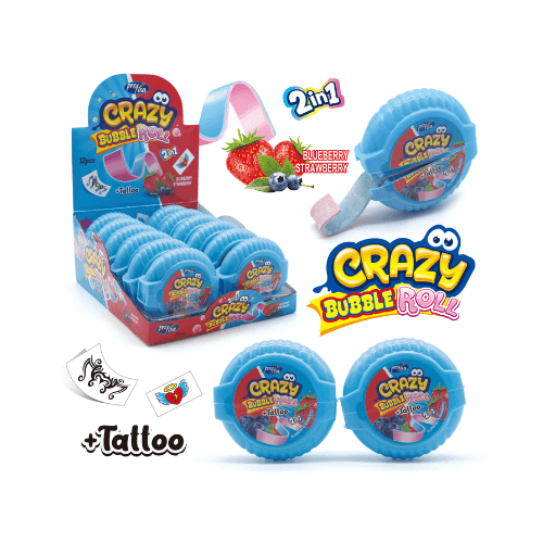 Crazy Bubble Roll Blueberry & Strawberry 30g x 12 – Žvýkací rolka s borůvkovo-jahodovou příchutí