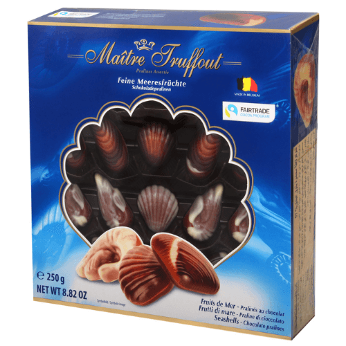Maître Truffout pralinky s lískooříškovou náplní 57% - mořské plody modré 250 g