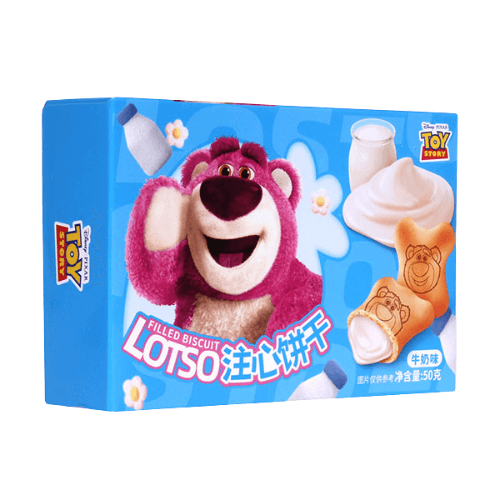 🐻 Binqi & Disney Lotso Milk Filled Biscuit 50g – Lahodné sušenky s mléčnou náplní a motivem Lotso