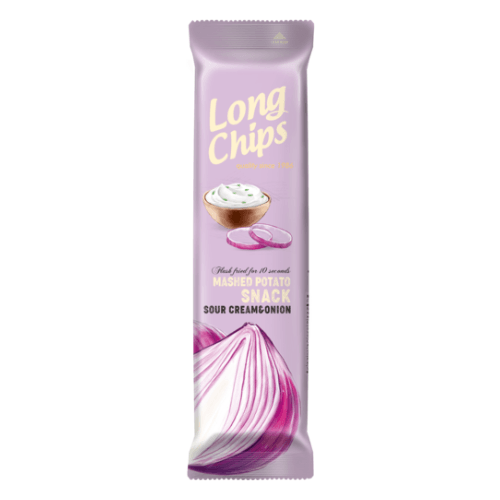 🧅 Long Chips Smetana a cibule 75g × 20 ks – Extra dlouhé bramborové chipsy s jemnou smetanovo-cibulovou příchutí