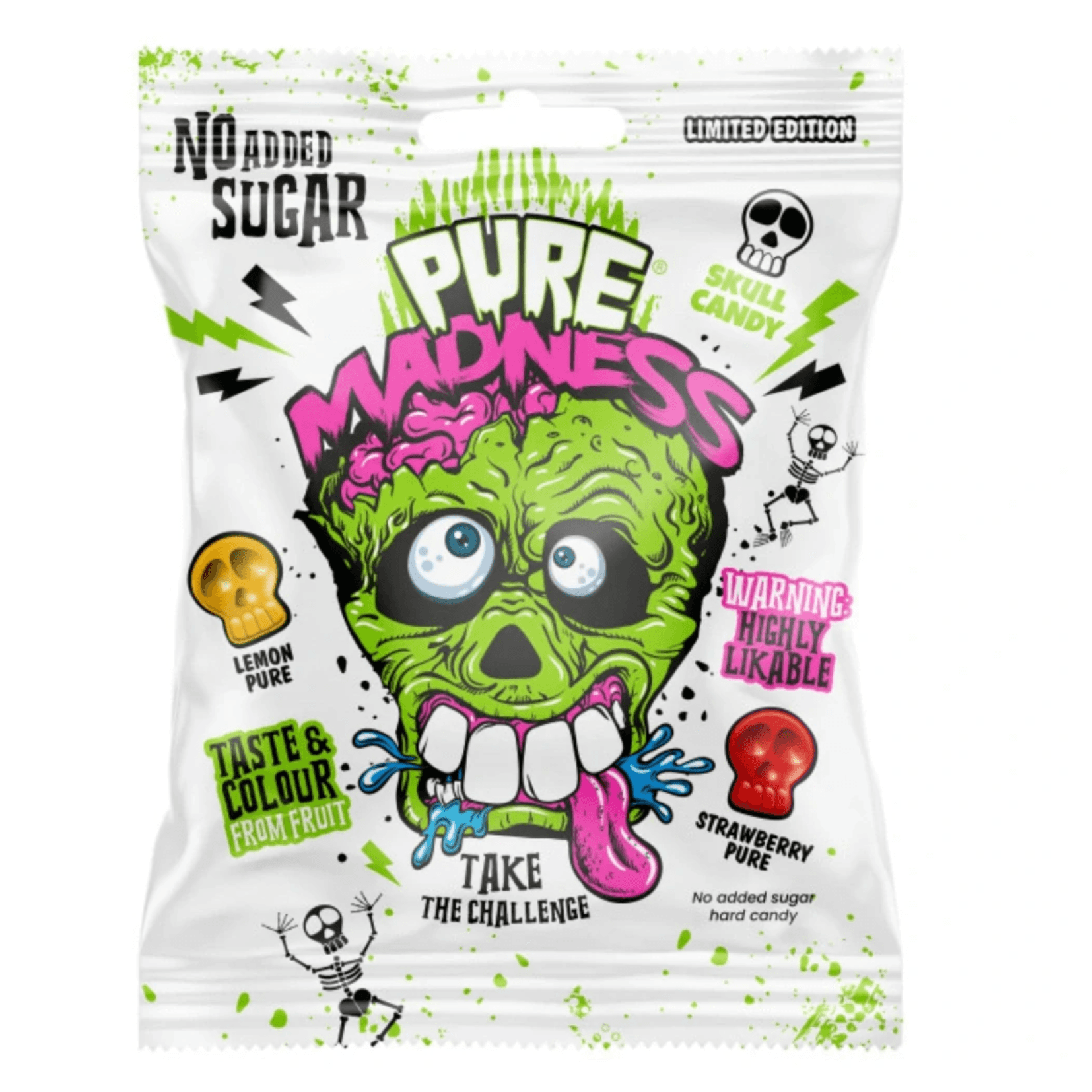 Ovocný drops MADNESS PURE 60 g - bez přidaného cukru - bílé