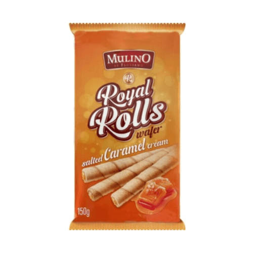 Mulino Royal Rolls Wafer Salted Caramel Cream 150g – Křupavé trubičky s jemnou náplní slaného karamelu