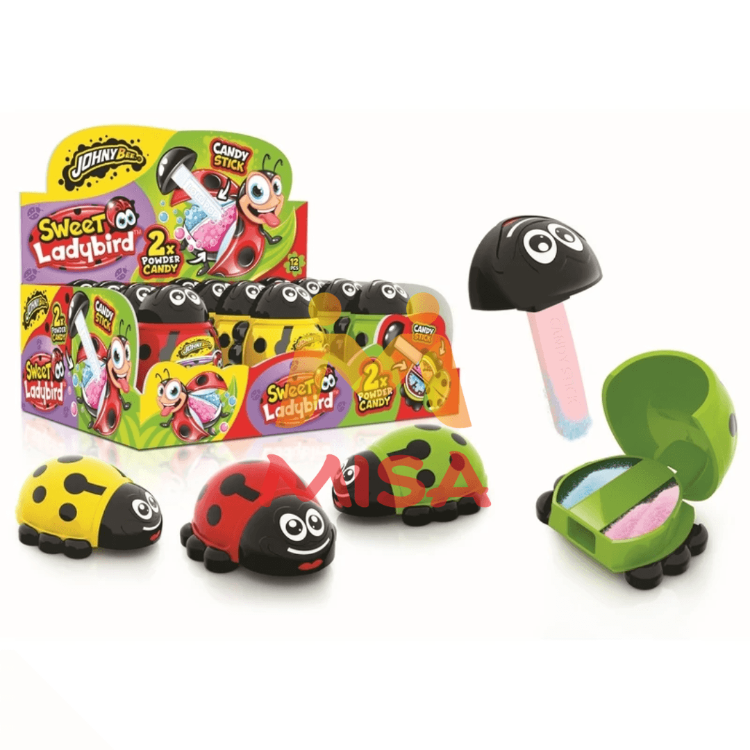 Johny Bee Sweet Ladybird lízátko + 2x ovocný prášek 10g