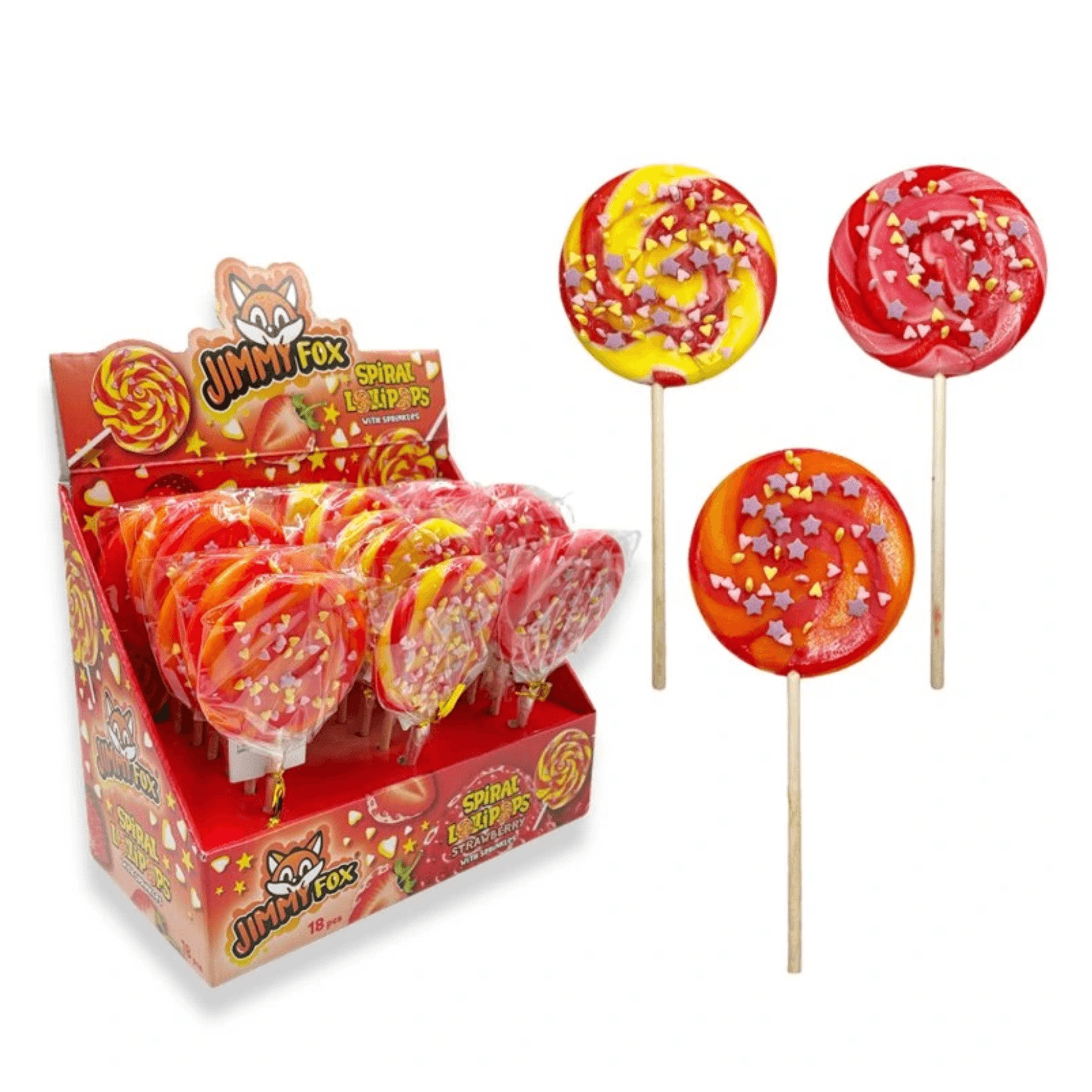 JIMMY FOX Spiral lollipops strawberry with sprinkles 50g