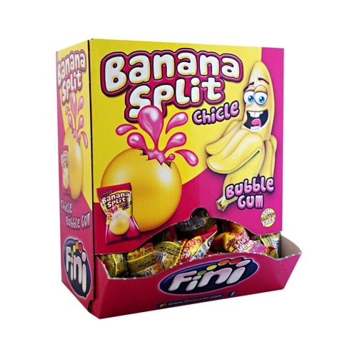 🍌 Fini Banana Split Bubble Gum 6g x 200 ks – Banánová žvýkačka s jahodovým tekutým jádrem