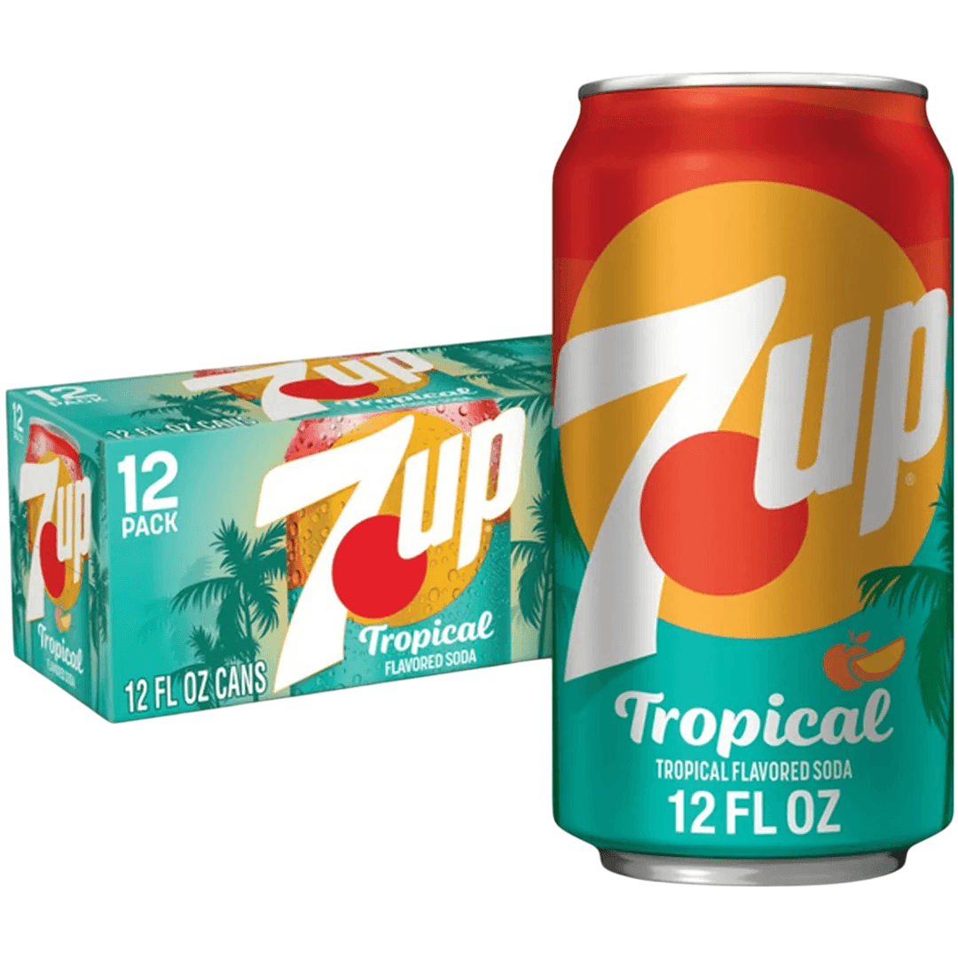 7UP Tropical Lemon Lime Mango Peach Soda Pop USA