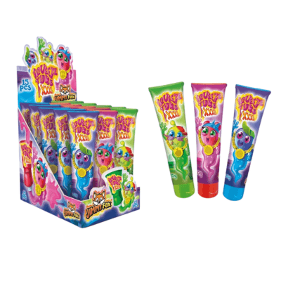 Jimmy Fox Squeeze Tube XXXL 120g x 15 – Tekutá ovocná cukrovinka v tubě