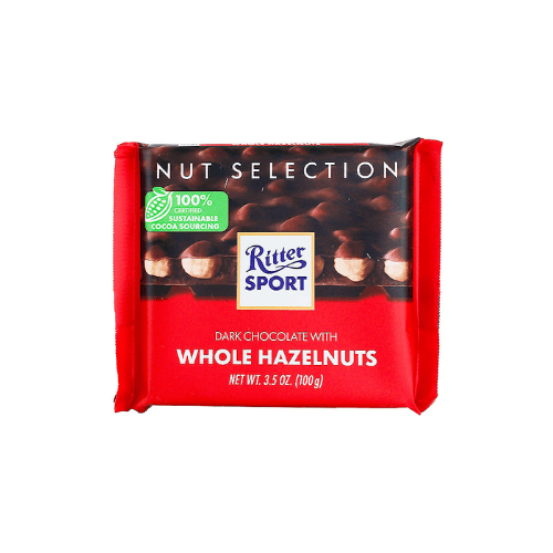 🍫 Ritter Sport Hořká čokoláda s celými lískovými ořechy 100g – Prémiová čokoláda s plnou chutí a křupavými ořechy