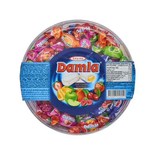 Bonbóny Damla mix v kulaté dóze 500g – Ovocné plněné bonbóny