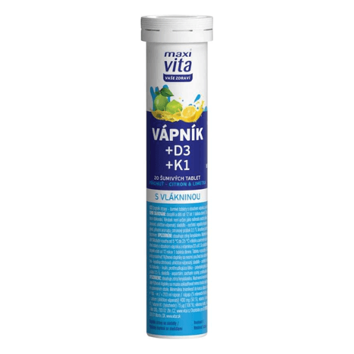 Maxi Vita Vápník Vápník, D3+K1 citron+limetka Tablety šumivé 20ks 80g