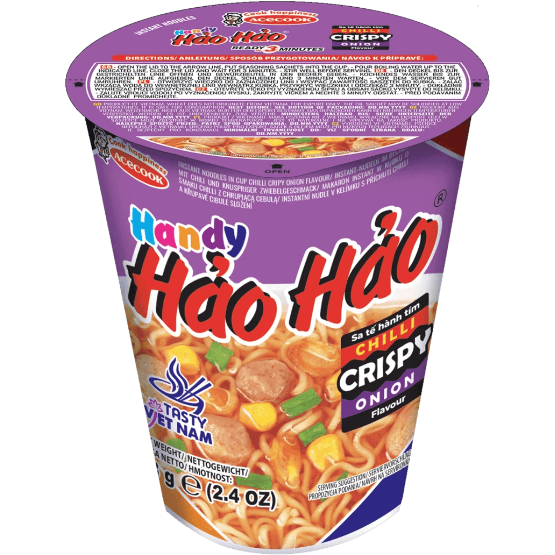 Hao Hao Handy Cup instantní nudle Chilli Crispy Onion 68g