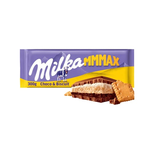 Milka čokoláda Mmmax Choco & Biscuit mléčná se sušenkou a krémem 300g