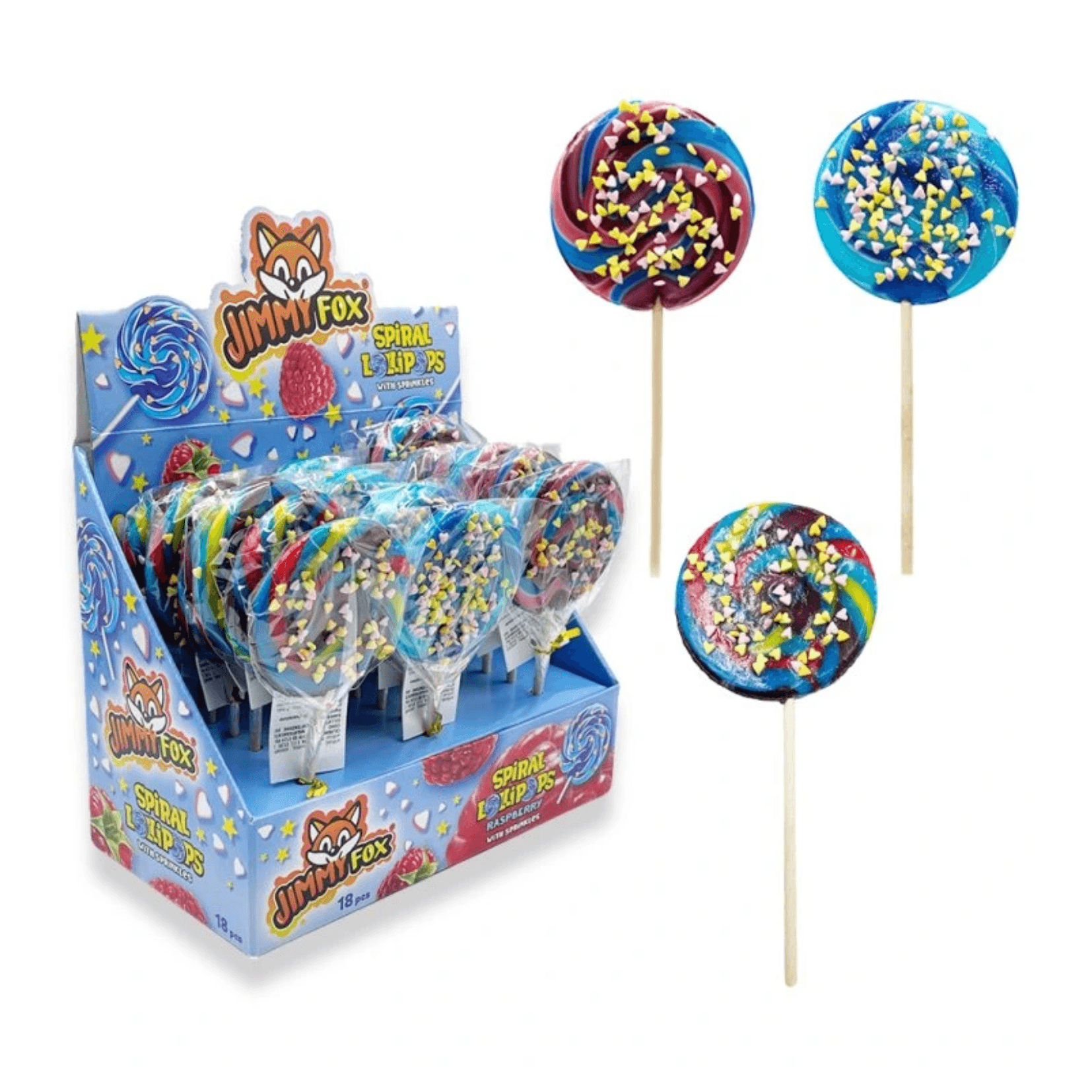 JIMMY FOX Spiral lollipops raspberry with sprinkles 50g