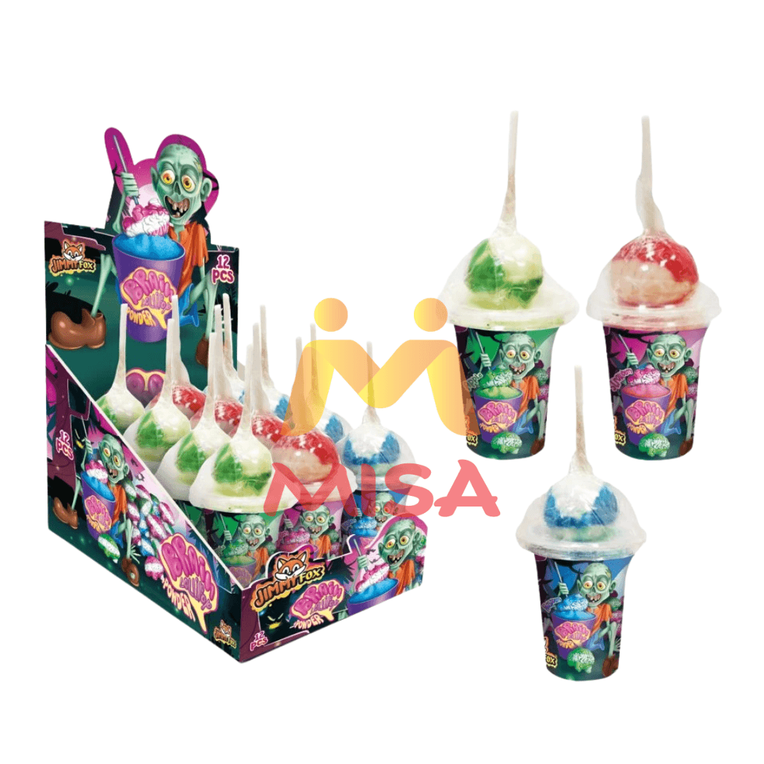 Jimmy Fox Brain Lollipop Powder 50g – Lízátko s ovocným práškem ve tvaru mozku