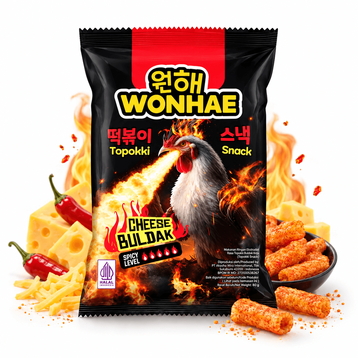 Wonhae Topokki Snack Cheese Buldak 80 g