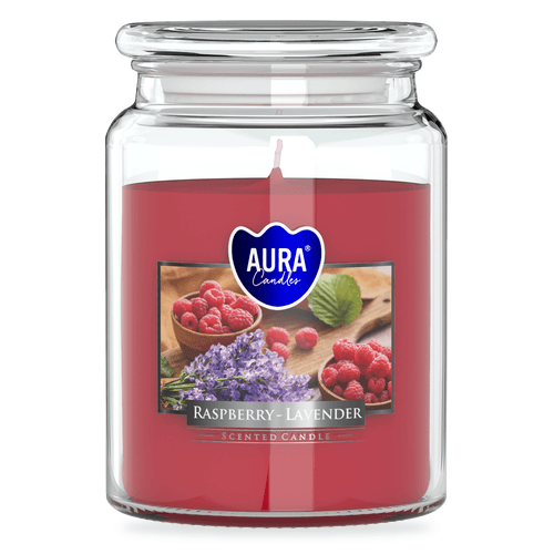 Vonná svíčka ve skle s víčkem Bispol Aura – Raspberry - Lavender 500 g