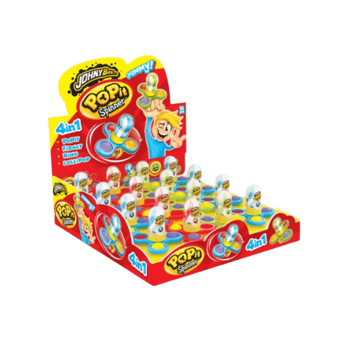 JB Pop It Spinner 4v1 – Lízátko + Pop It + Spinner + Světýlko (15g × 16)