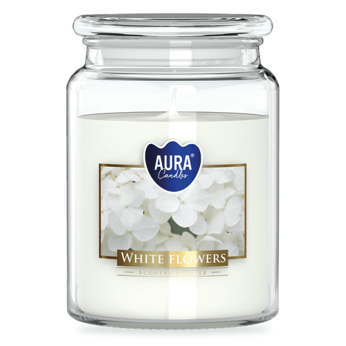 Vonná svíčka ve skle s víčkem Bispol Aura – White Flowers 500 g