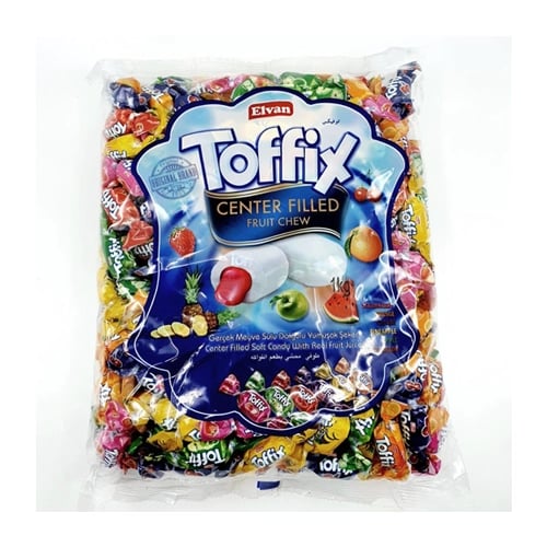 Elvan Toffix Center Filled Fruit Chew 1kg – Ovocné žvýkací bonbony s náplní