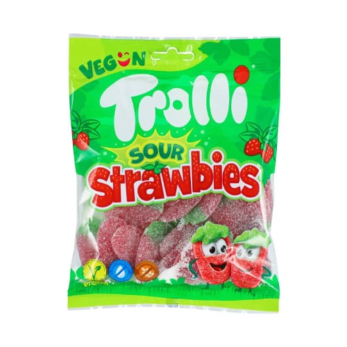 Trolli Sour Strawbies – kyselé jahodové želé bonbóny 175g